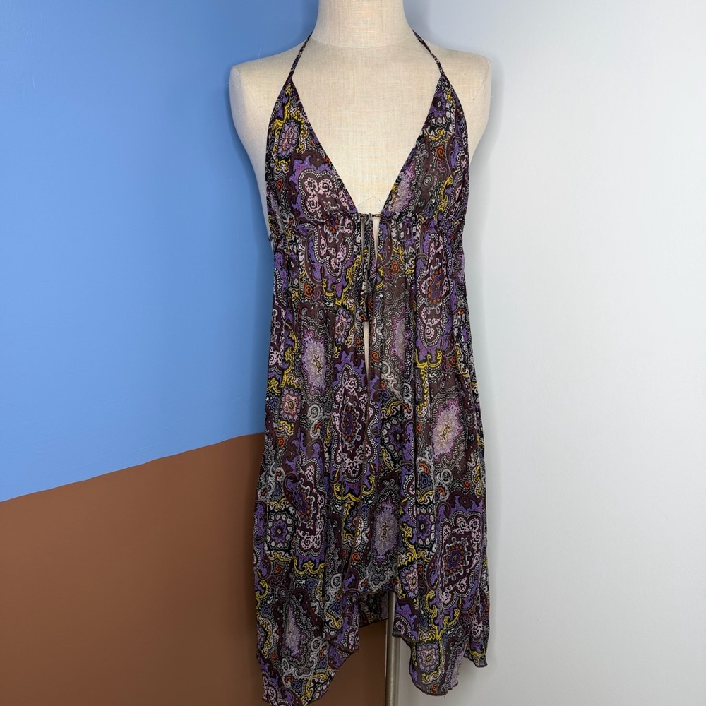 Victoria's Secret Women's Purple Paisley Tie Loose Sexy Swim Cover Up sz M/L